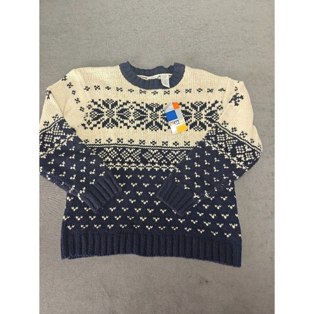 KRU Boys 10/12 Fair Isle Nordic Sweater NWT Navy Cream Wool Blend Kids R Us